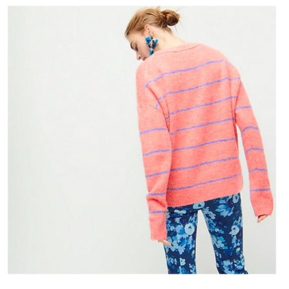 JCrew Alpaca Crewneck Sweater Stripe Heather Rose - Picture 3 of 6